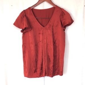 Burnt Orange Silk Vneck Flutter Sleeve Blouse Size Small